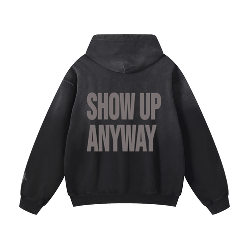 "Tired." Heavyweight Hoodie -- Washed Black