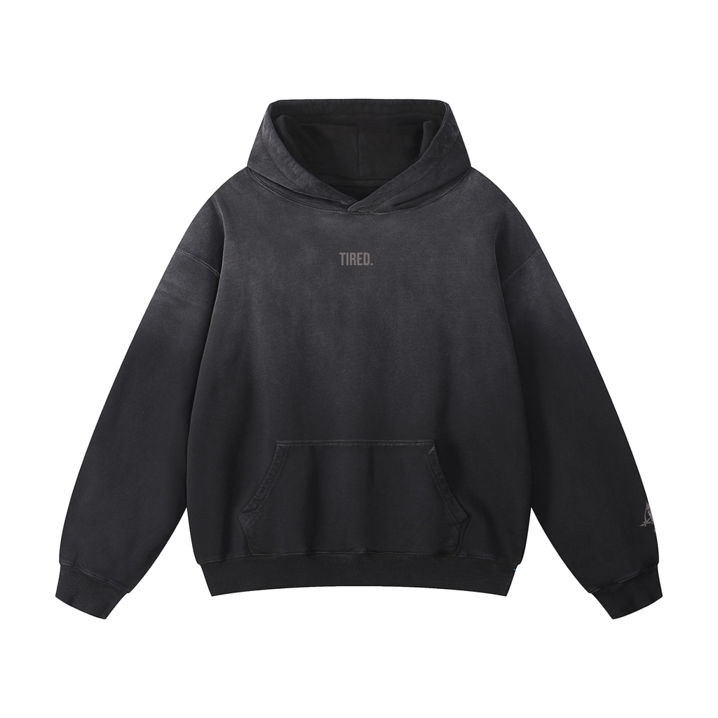 "Tired." Heavyweight Hoodie -- Washed Black