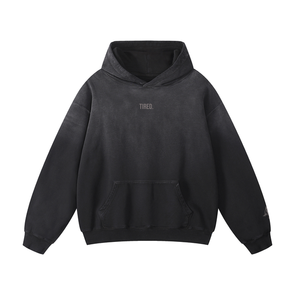 "Tired." Heavyweight Hoodie -- Washed Black