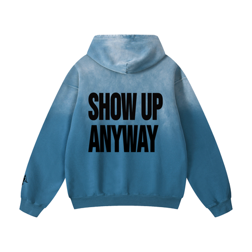"Tired." Heavyweight Hoodie -- Washed Blue