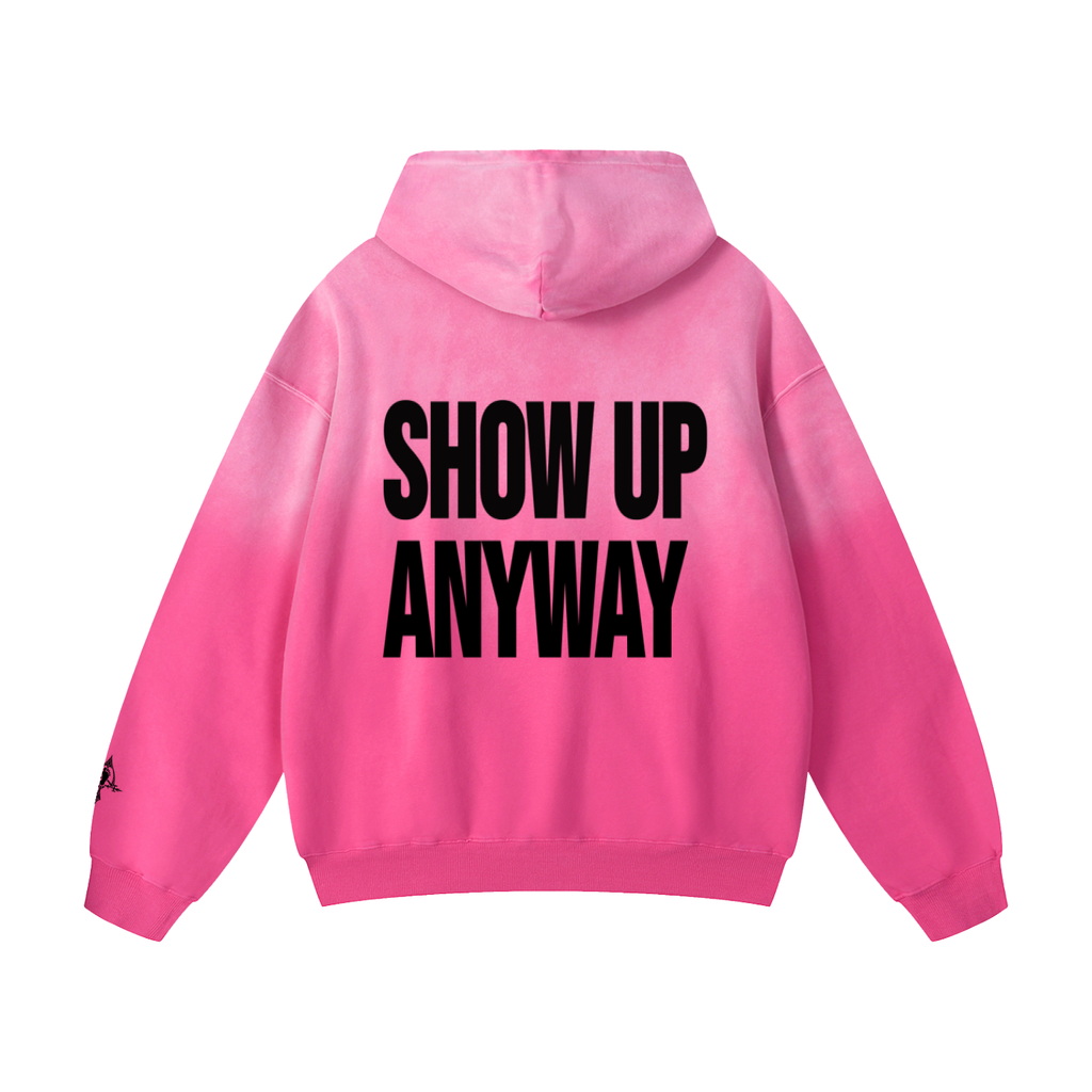 "Tired." Heavyweight Hoodie -- Washed Pink