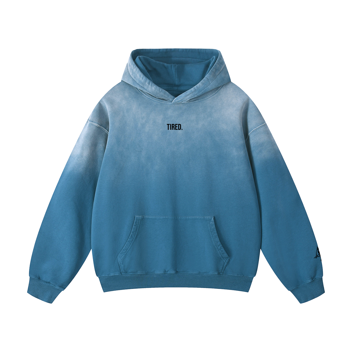 "Tired." Heavyweight Hoodie -- Washed Blue