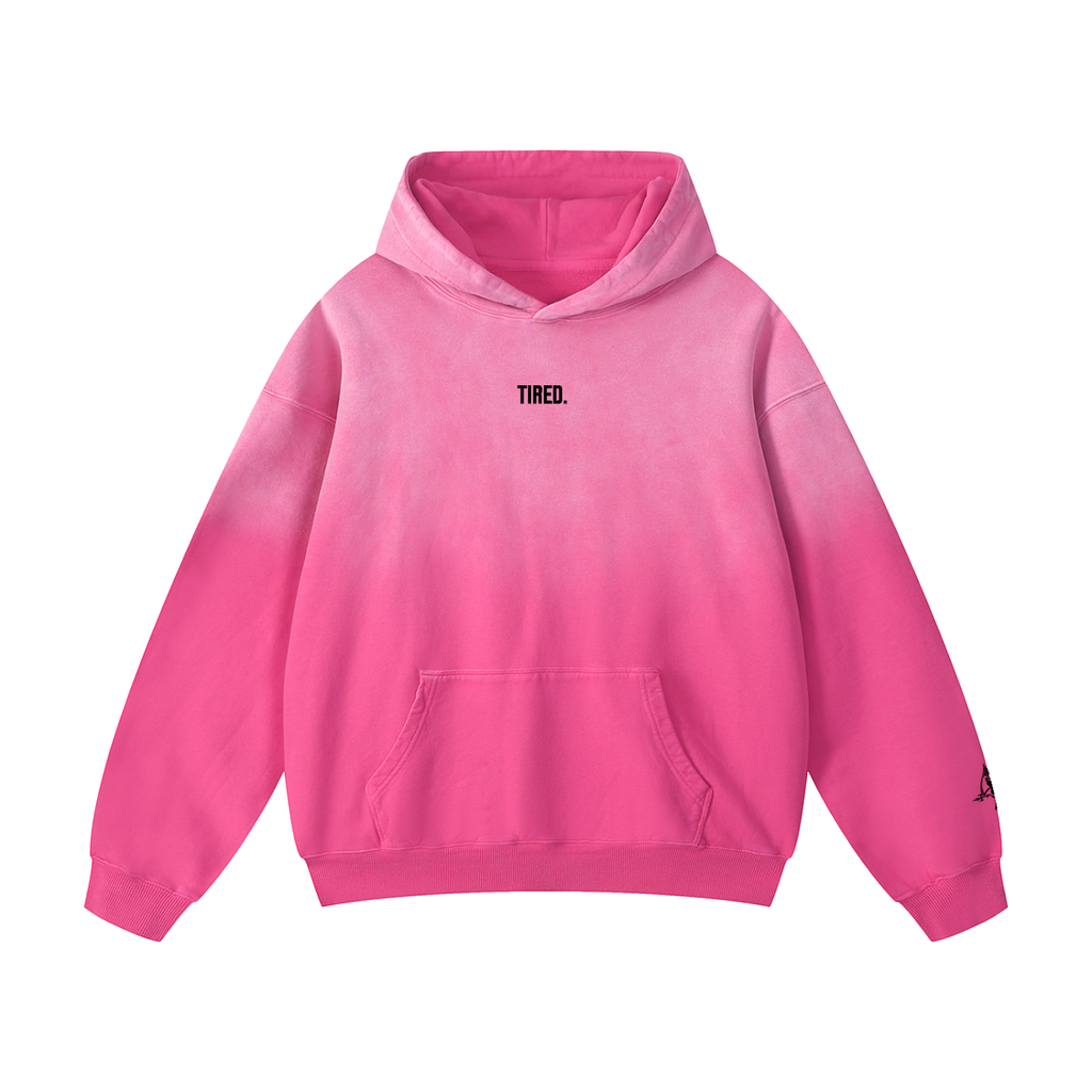 "Tired." Heavyweight Hoodie -- Washed Pink